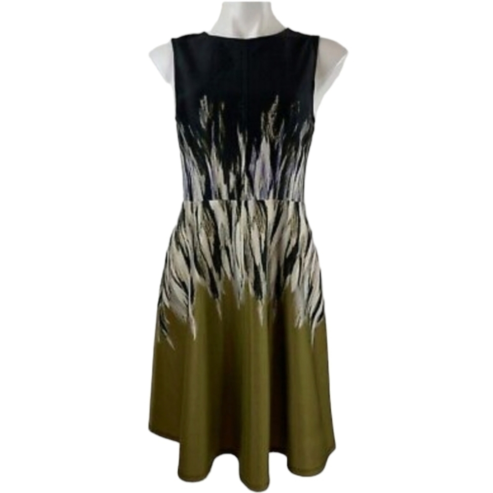 Vince Camuto Womens Fit & Flare Dress Black Stretch Jewel Neck Sleeveless